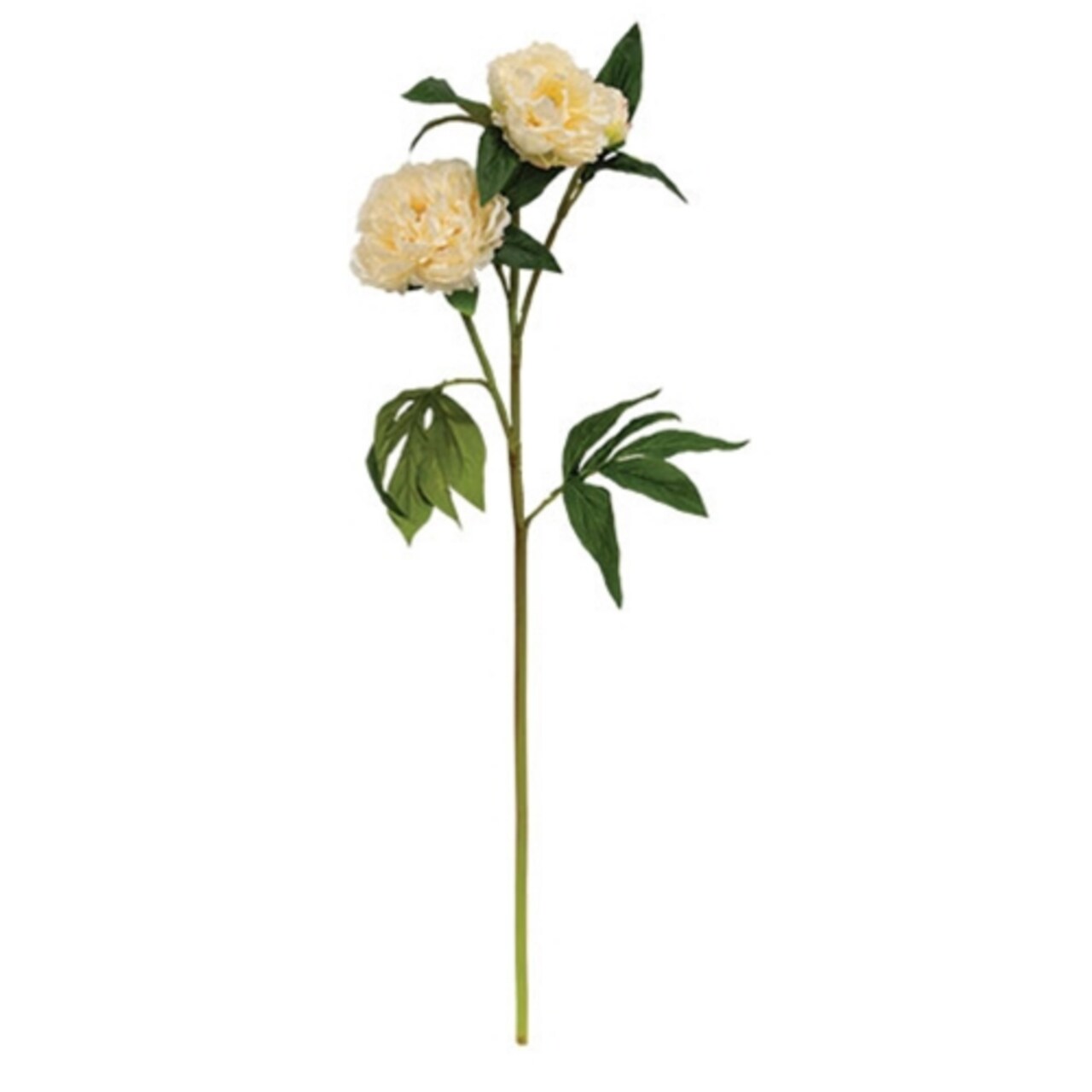 Set of 2 Cream Peony Spray Artificial Floral Stem 30 Inch Long Faux Peonies Green Leaves Pink Hints Decorative Home Vase Arrangement Accent